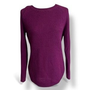 Purple Fuchsia Perfect Pullover Crew Neck Sweater Waffle Knit Pattern Cozy